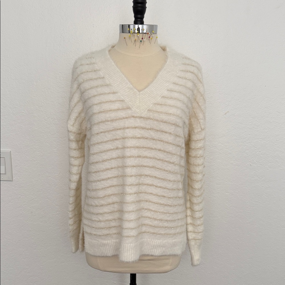 INC Cozy White Striped Women's Sweater size M